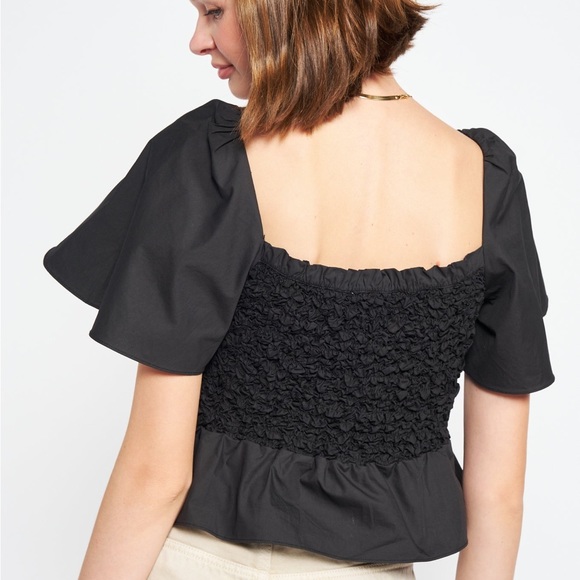 (AA4) En Saison Matisse Bow-Front Peplum Blouse, Black, Size Medium, NWT - Picture 5 of 16